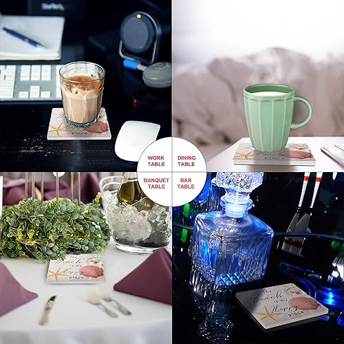 Miniatura 3 de Coasters Set of 6 Ceramic Stone Coasters Drink Coasters, The Beach is My Happy Place Summer Seaside Absorbent Non Slip Decorative Coasters for