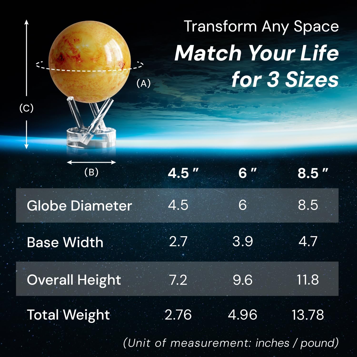 MOVA Globe - Sun Prestige (8.5") | Solar Powered Rotating Globe | NASA Solar Surface Imagery | No Batteries or Wires | Bold Gift or Office Display Piece
