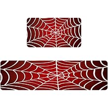 2 Pieces Kitchen Mat Halloween White Cobweb Spider, Non Slip Washable Floor Rug, Absorbent Kitchen Mat Runner Rug for Kitchen, Hallway, Laundry Room