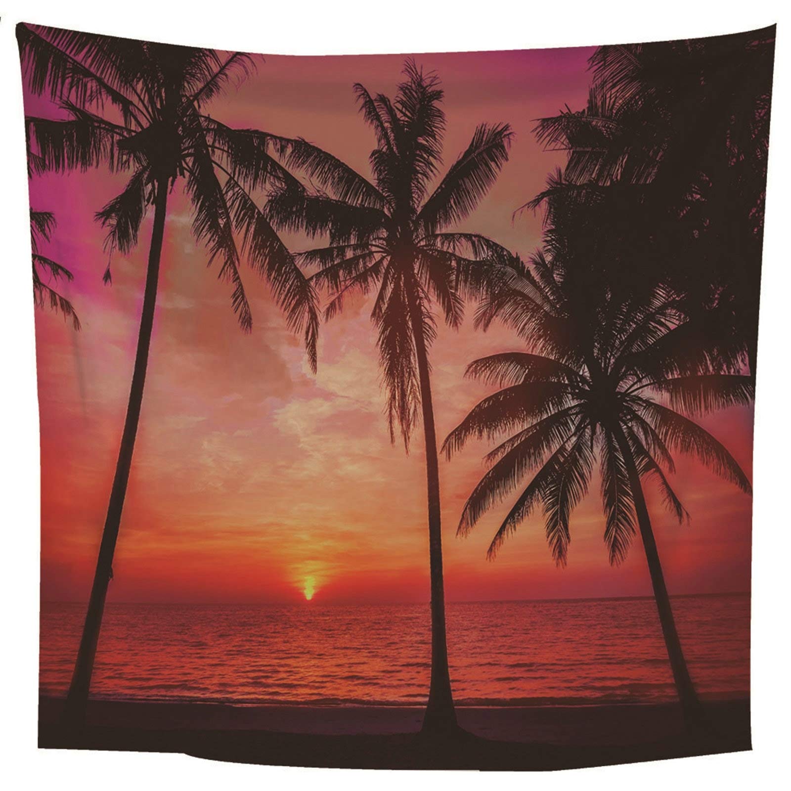Aeici Tela Pared Playa, Tapiz Techo Tapiz Árbol de Coco de Sunset Beach- Naranja Negro, 300x260CM