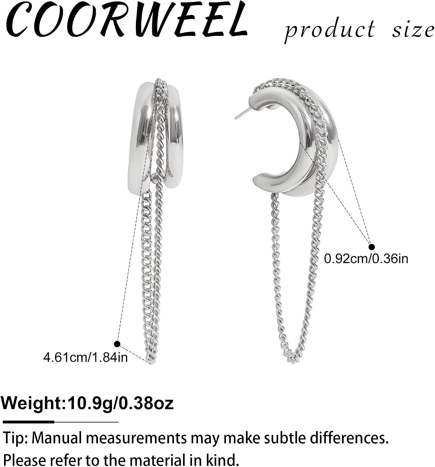 Gold and Silver Tassel Chain Hoop Earrings for Women Trendy Two Tone Dangling Chain Earrings Hypoallergenic Fashion Jewelry Gifts