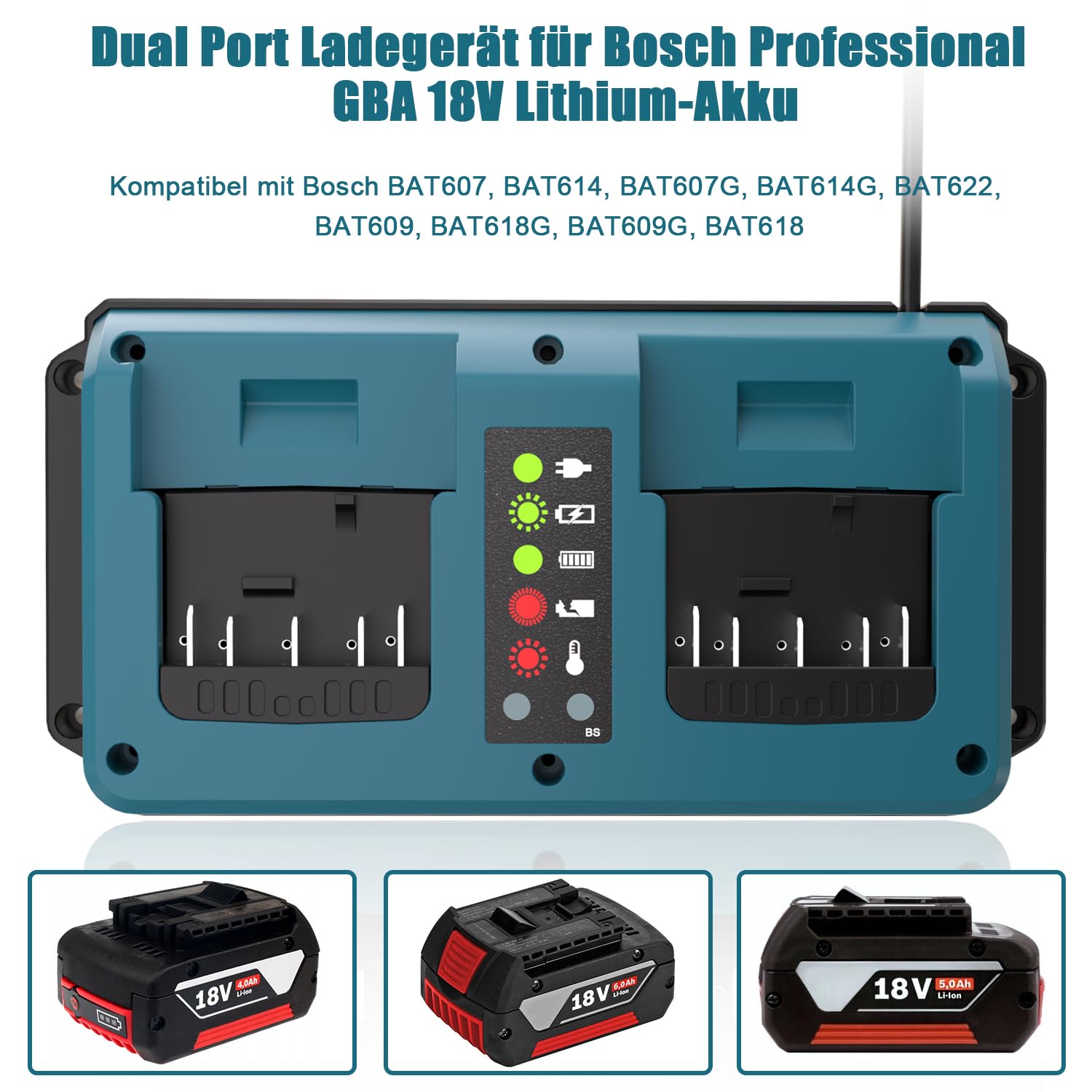 KUNLUN Daul Port Ersatz Ladegerät für Bosch Professional 18V System Akku