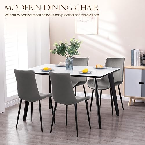 Vista 64 de Sillas de comedor, modernas sillas de comedor de piel sintética con patas de metal resistentes, asiento tapizado, sillas laterales decorativas