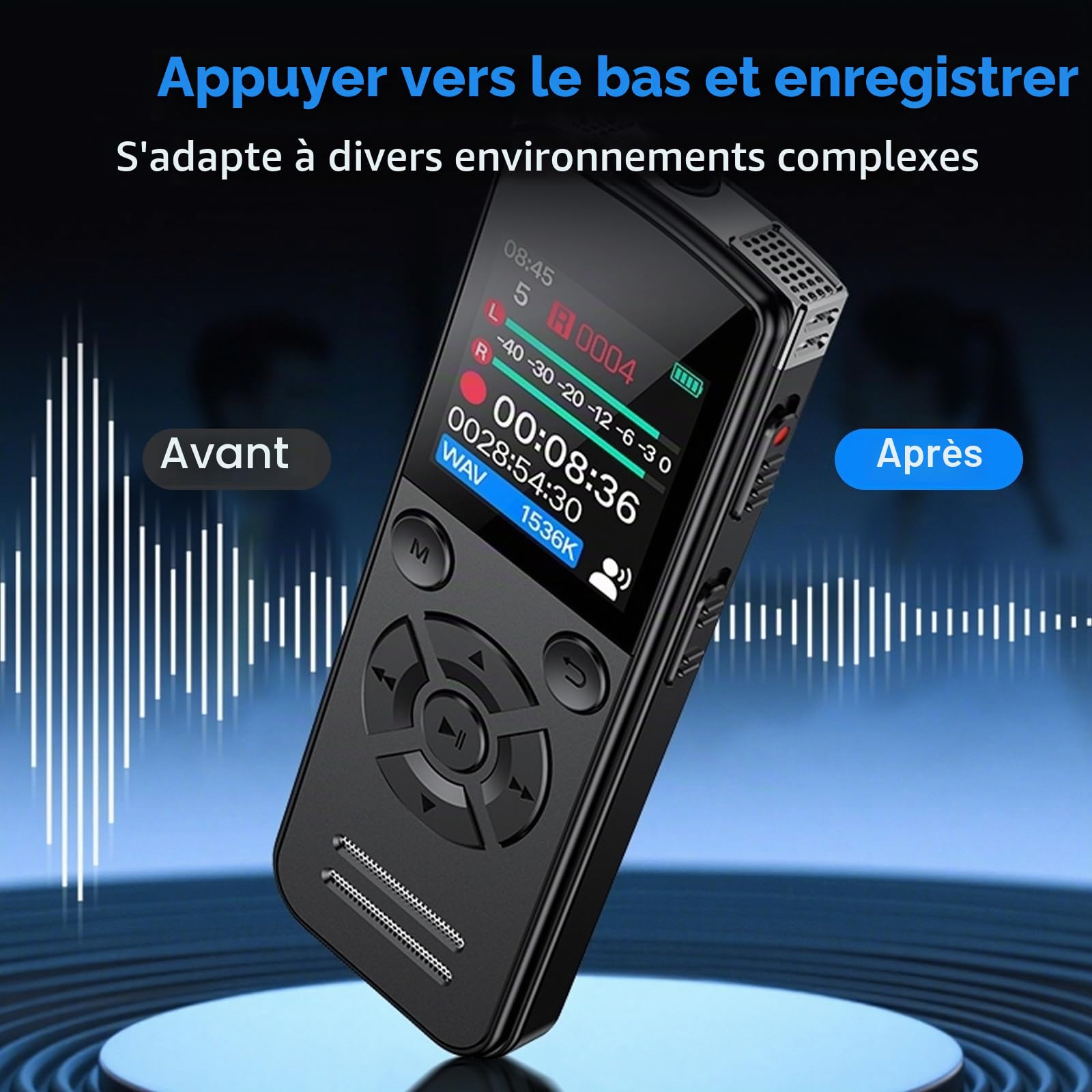 Dictaphone numérique 64 Go - Enregistreur vocal avec lecture - Enregistreur vocal portable USB-C - Mini enregistreur vocal numérique - Pour travail, étude, réunion, interviews