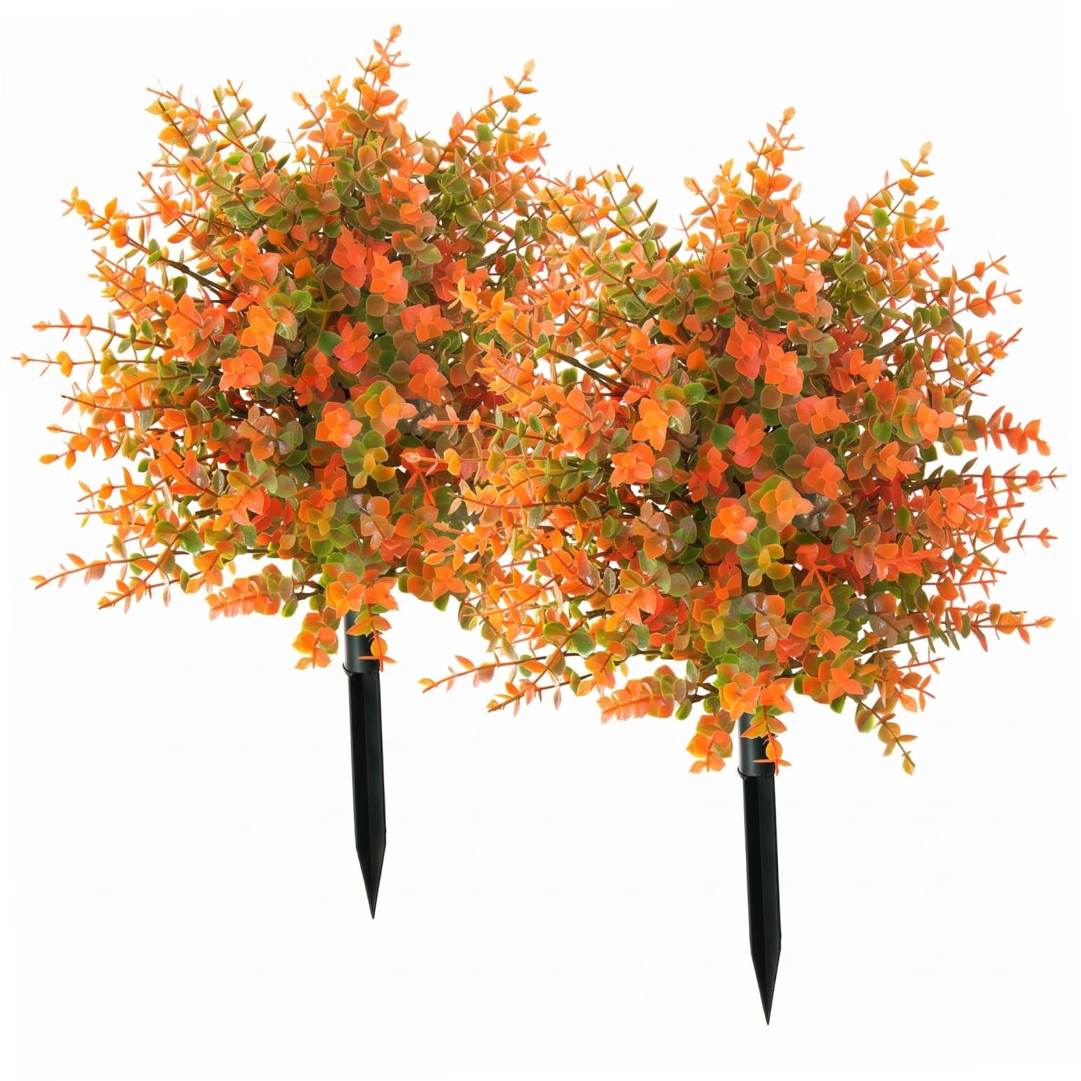 Confezione da 2 arbusti artificiali da esterno Decorazioni per Halloween da esterno - Pali floreali autunnali con foglie di eucalipto e fiori d'arancio arancioni