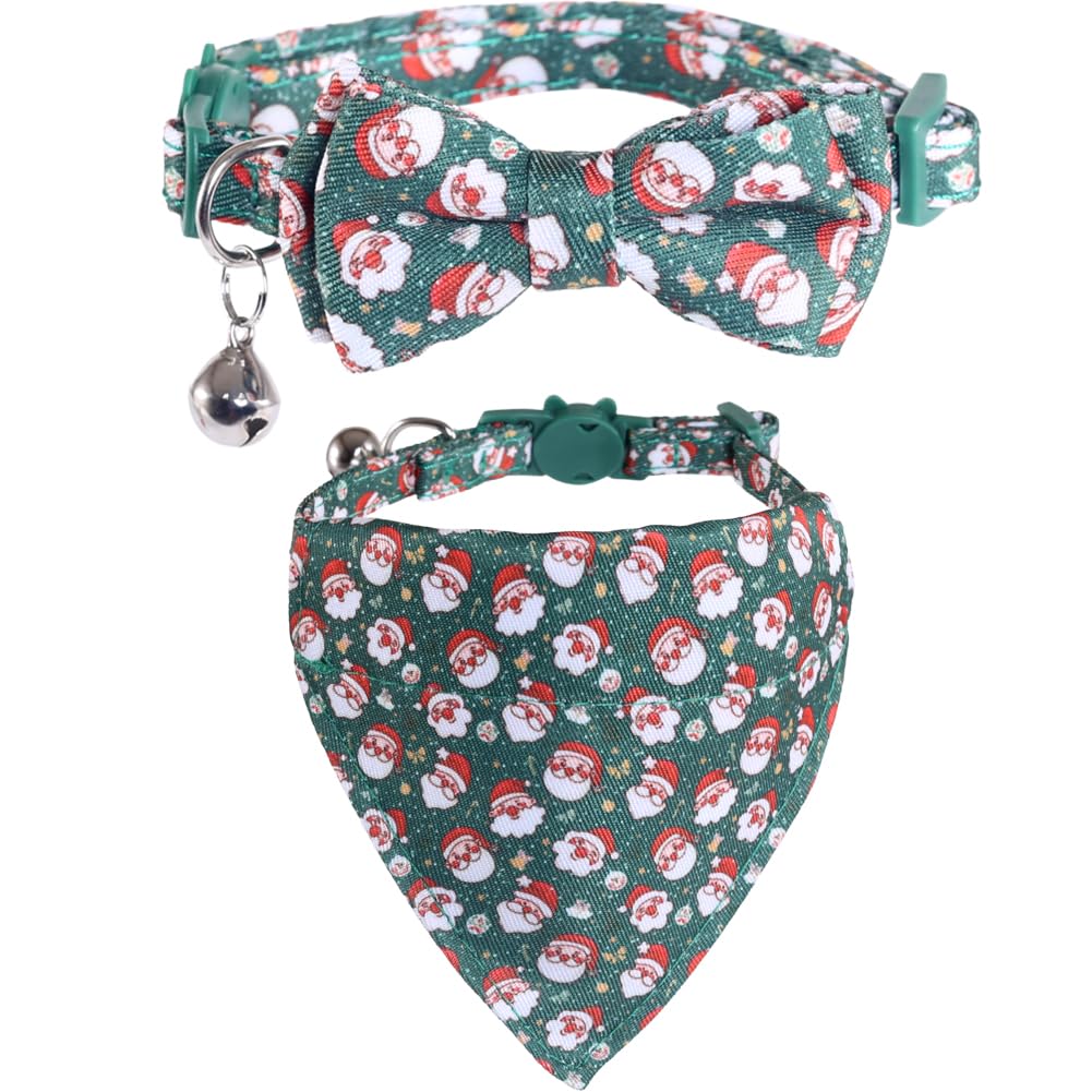 Christmas Cat Collar Breakaway with Bow Tie Bandana and Bell Holiday for Kitty Adjustable Safety