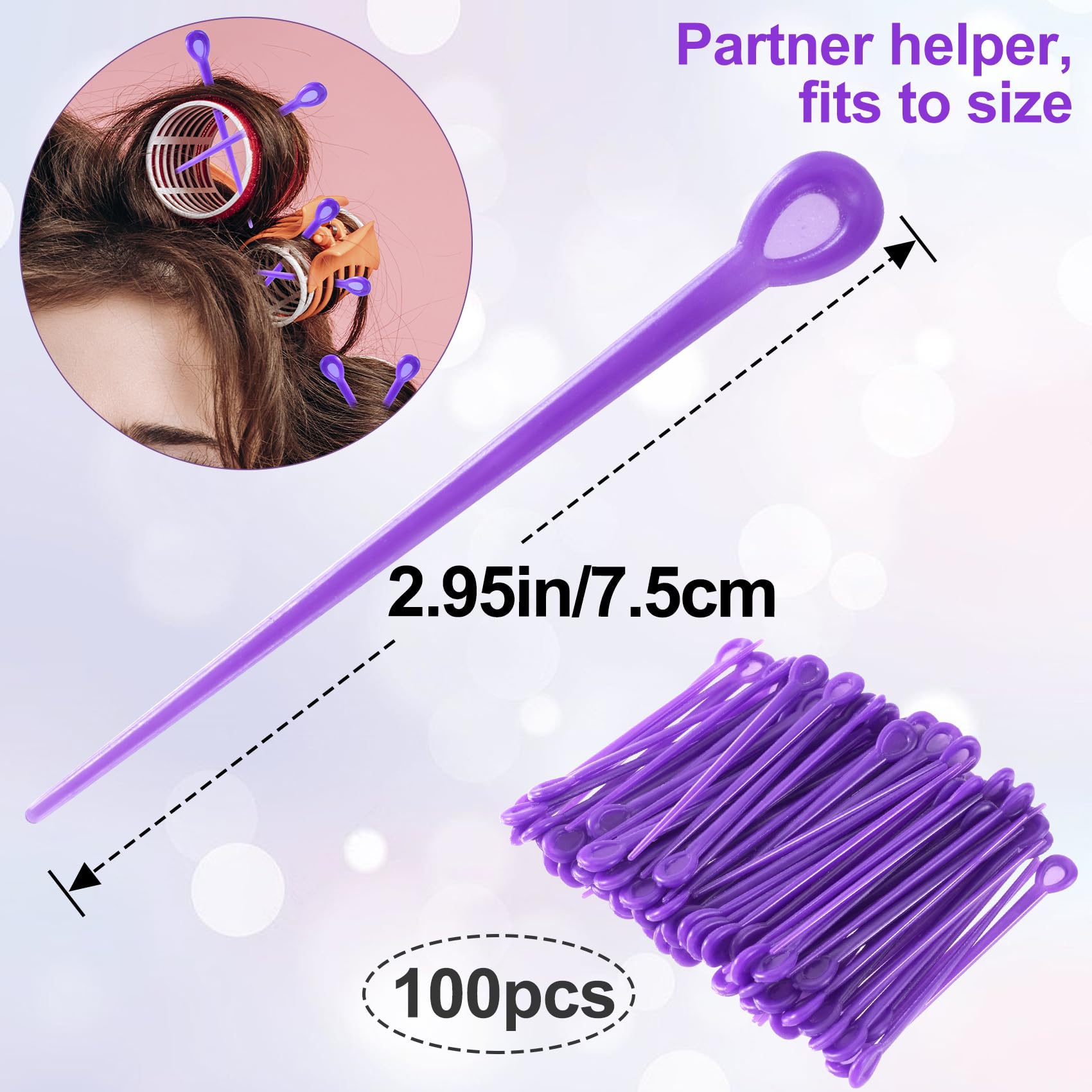 Alpinleux 100 Pcs Brush Hair Roller Pick, Plastic Hair Roller Pins, Hair Roller Tools, Rod Crochet Accessories for Hair Curling Styling (Purple)