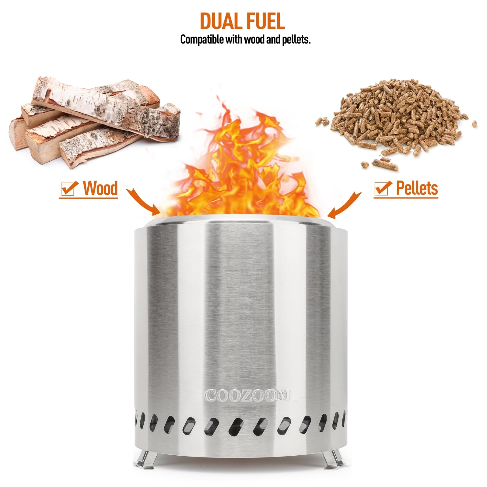 COOZOOM Portable Table Top Fire Pit 10" x 8.6" Stainless Steel Mini