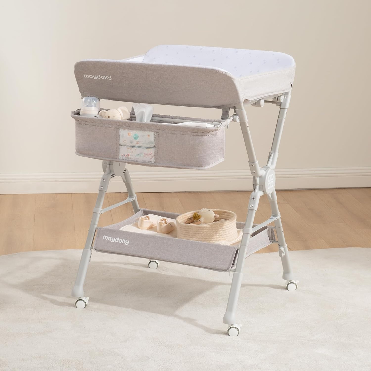 (Similar item) Maydolly Changing Table?Portable Diaper Changing Station, Foldable Baby Changing Table,Compact Nursery Diaper Changing Table for Baby?Adjustable Height?Mobile on Wheels, Grey