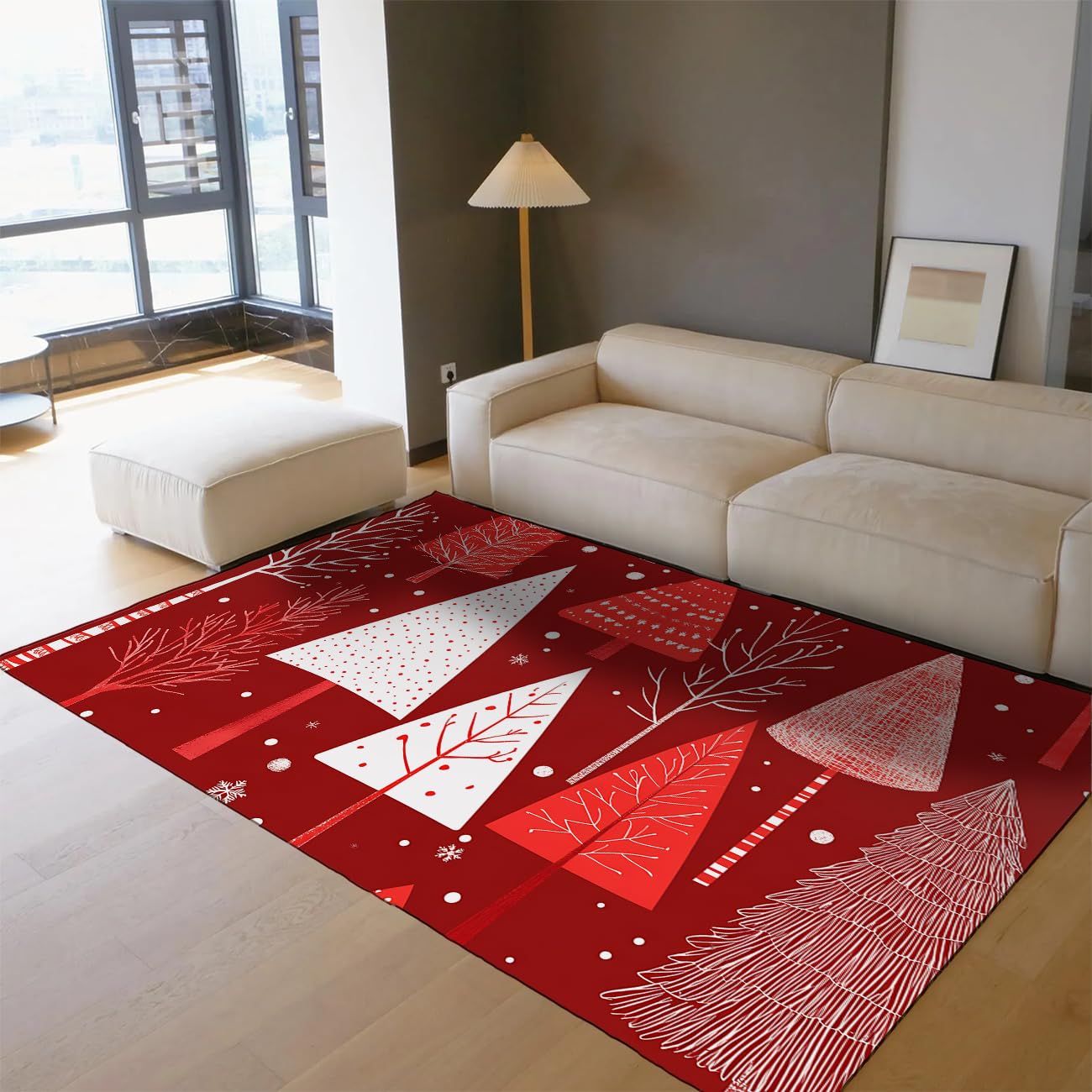 Tapis rouge sapin Noël lavable et antidérapant à poil bas 180x270