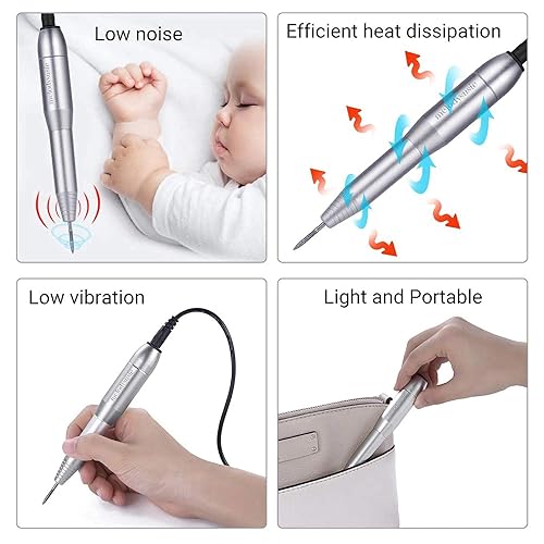 Miniatura 3 de MelodySusie Taladro de uñas eléctrico portátil con 10 brocas de carburo de tungsteno, kit de lima de uñas eléctrico compacto Efile para acrílico,
