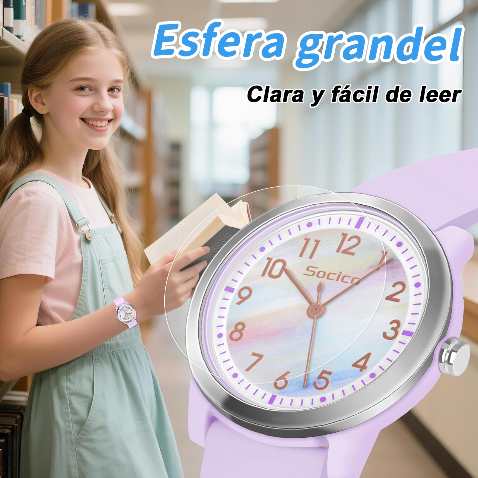SOCICO Reloj de Pulsera Analógico para Niños Niñas, 5ATM/50M Impermeable Minimalista, Reloj de Pulsera para Niños de 8 a 18 Años Adolescentes
