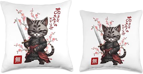 Miniatura 3 de The Cute Kawaii Kitten Samurai Co. Cool Kawaii Samurai Kitten - Almohada de arte de anime para hombres y mujeres, 16 x 16 pulgadas, multicolor