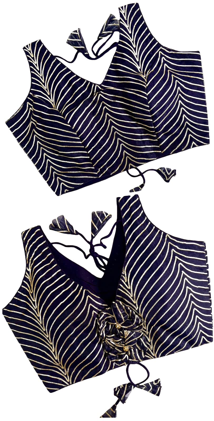 Pujia Mills Women's Fancy Sleeveless Navy Blue Saree Blouse(Om Navy Blue)