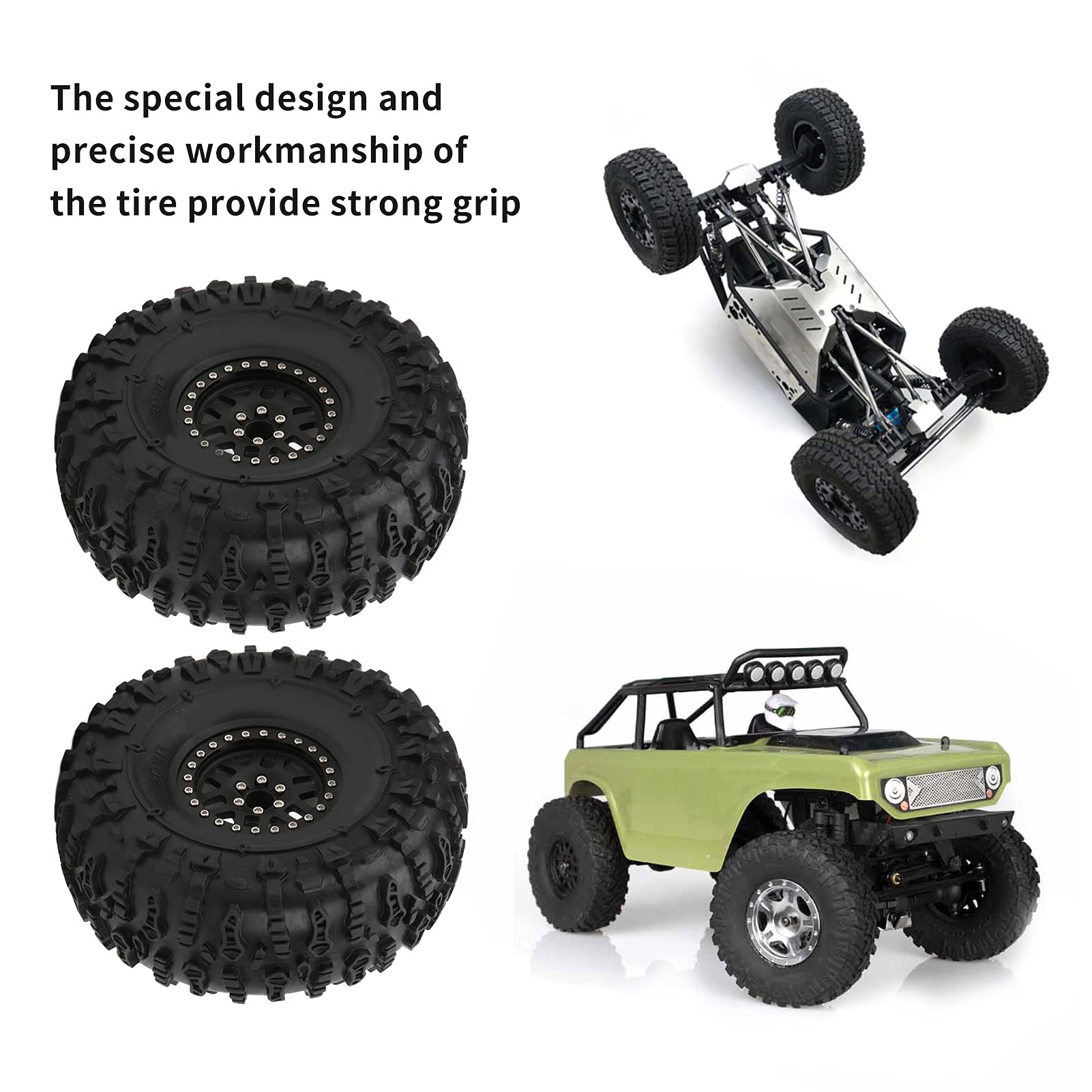 2 pezzi di pneumatici in gomma da 60 mm in lega di alluminio per auto RC con cerchi di precisione, pneumatici ad alta aderenza per fuoristrada, compatibili con Capra 1.9UTB, (Nero)