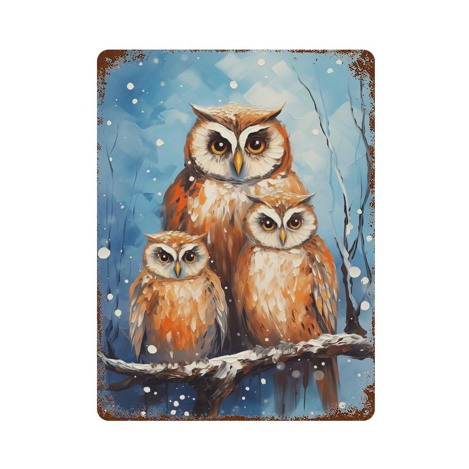Vintage Rust Metal Sign Merry Xmas Owl Family 15.7"x11.8", Shabby Chic Decor for Cafe, Home Bar And Lounge Decor