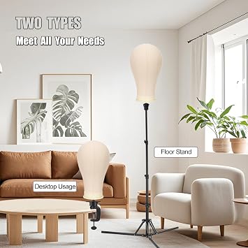 23 Inch Canvas Block Wig Head, 47 Inch Wig Stand Tripod with Head, Mannequin Head for Wigs Display with Wig Caps, T C Pins Brush