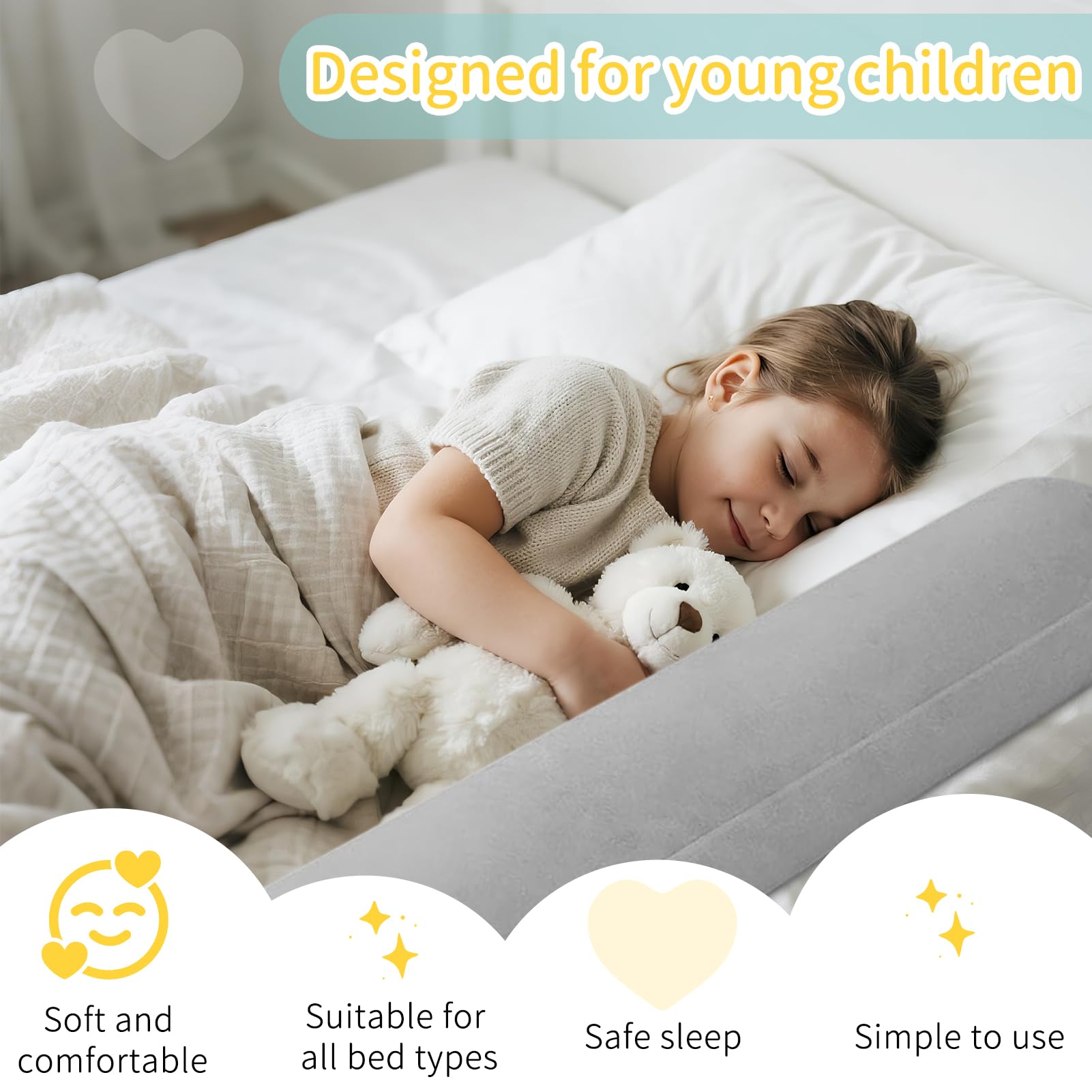 Bettschutzgitter Für Kinder, Aufblasbarer Rausfallschutz Bett Reise, Schutzkissen Bed Bumper mit rutschfeste und Waschbarer Bezug, für Alle Betten Zuhause & auf Reisen(130cm)