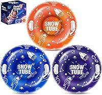 SOLAVERO 3 Pack 36" Inflatable Snow Tubes for Kids & Adults - Heavy Duty Sleds with Hard Bottom, Secure Handles, Space-Themed Winter Tubing Fun