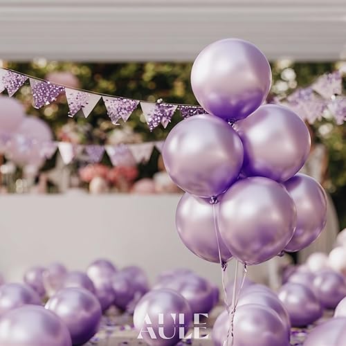 Miniatura 2 de AULE Globos metálicos de látex morado claro, 50 unidades de globos cromados de lavanda de 12 pulgadas, globos de helio lila, feliz cumpleaños,