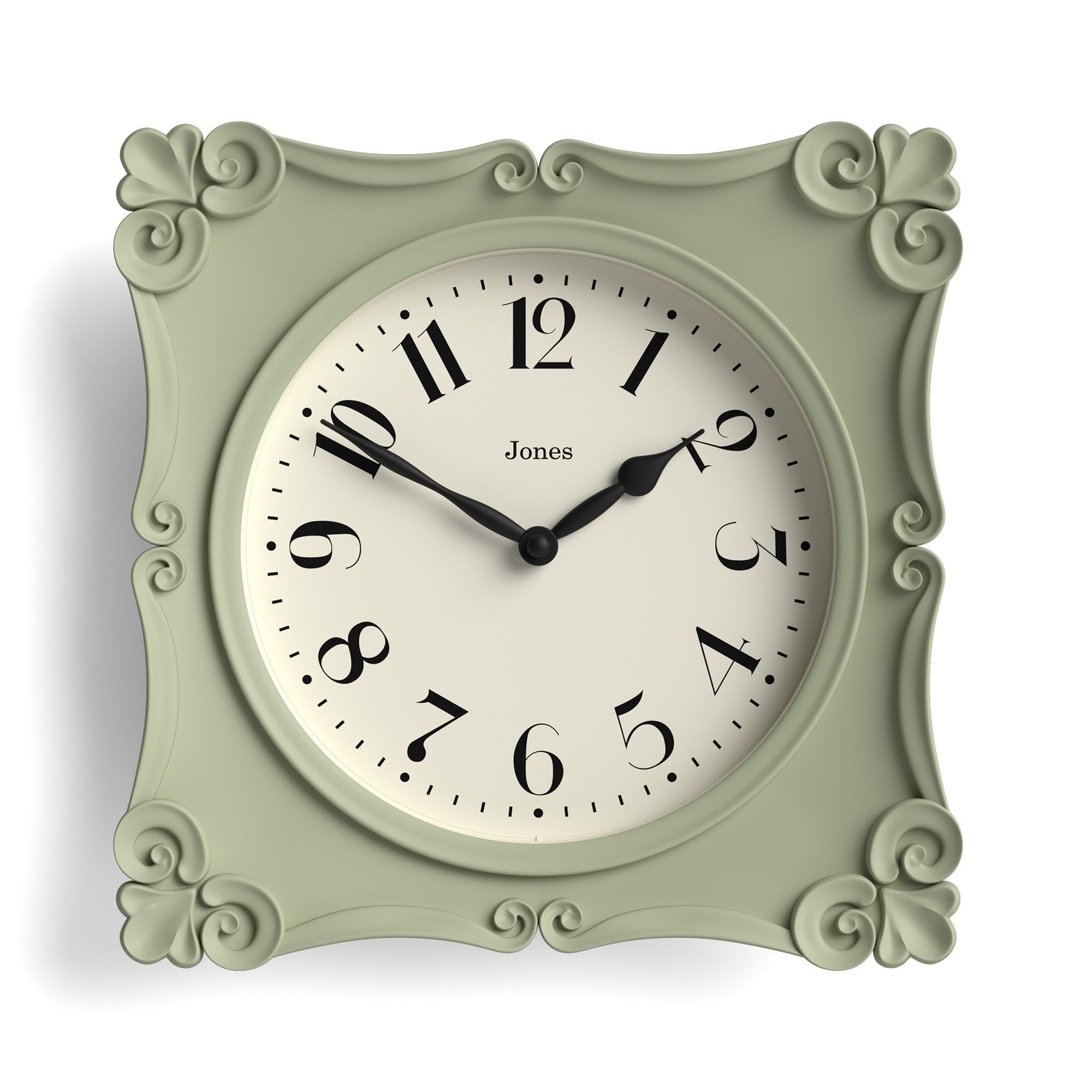 Jones Clocks® Rialto wall clock, Sage Green, 25.5 x 25.5 x 5 cm