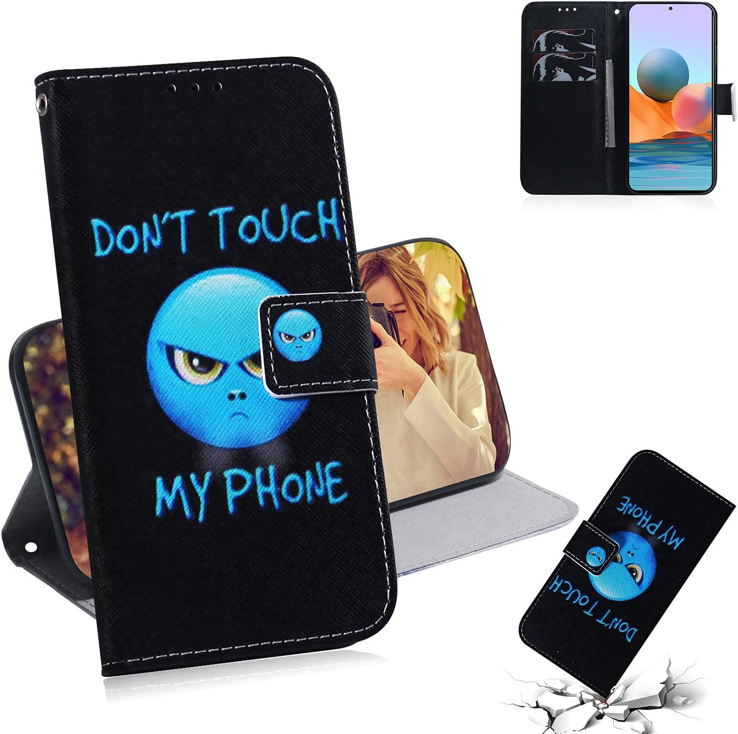 Brifu Mobile Phone Case Compatible with Xiaomi Redmi Note 10 Pro, Magnetic Flip PU Leather with Cash Case and Card Slot, Exquisite Pattern -Anger+ 1x Stylus