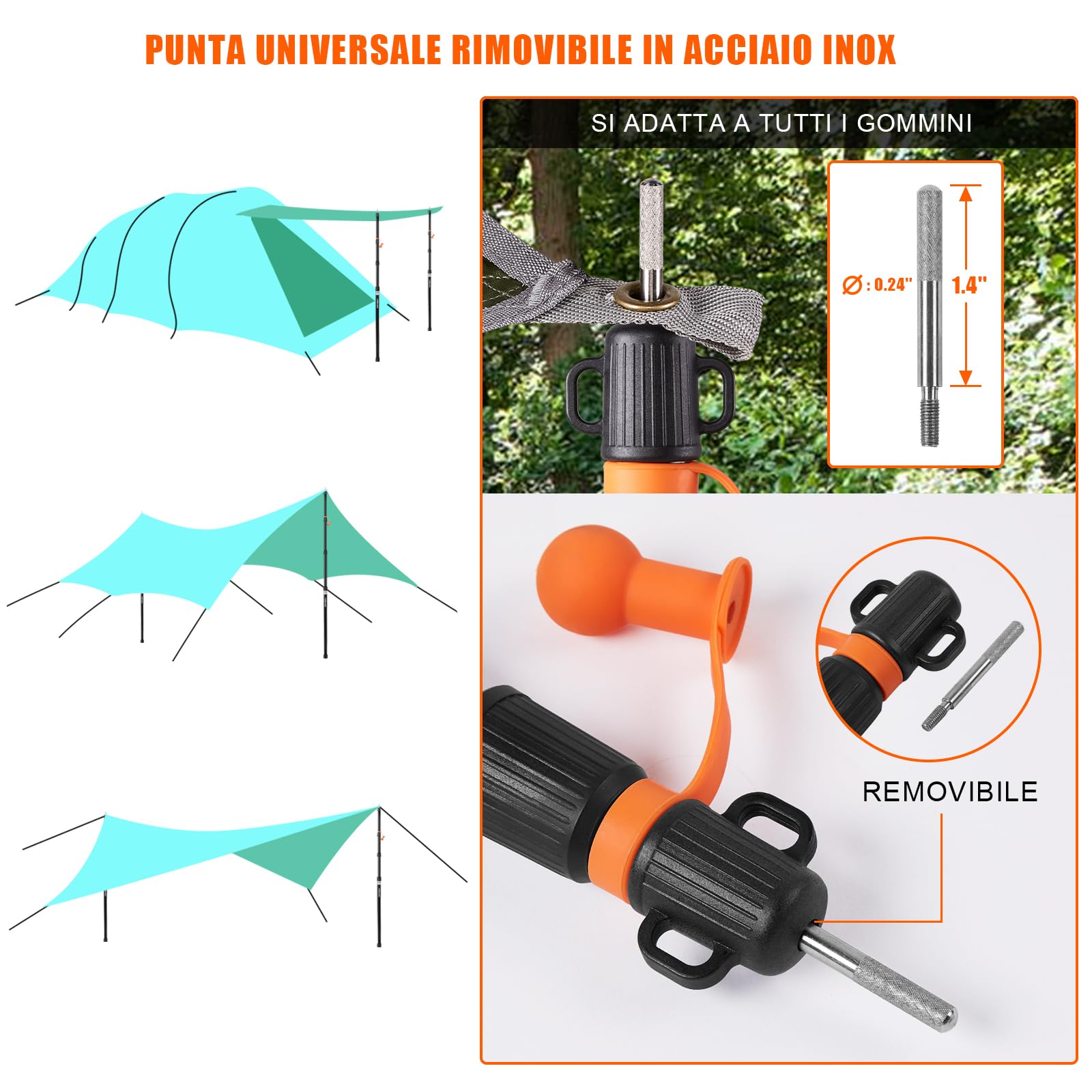 Pali per tenda, CAMULAND Set di 2 Pali per Tenda Heavy Duty, 34,5 "- 110,2" pali per tenda in alluminio per tenda regolabili (nero)