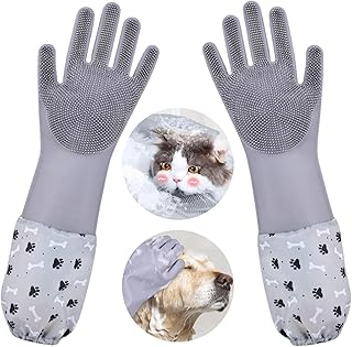 Dog Washing Gloves, Pet Grooming Gloves with Soft Brushes, Bathing and Massaging for Dogs and Cats, Silicone Heat Resistan...