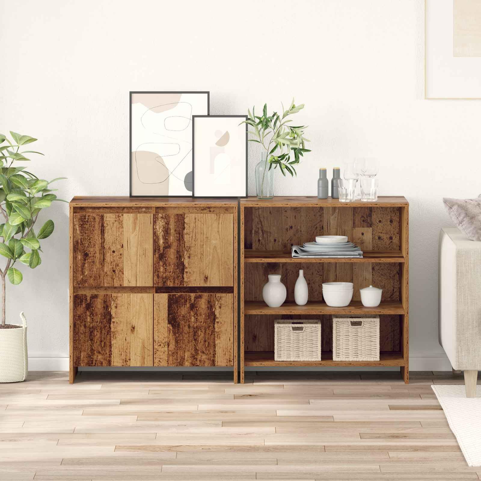Aparador de madera recuperada de 70x41x75 cm moderno con 4 puertas para salon 1