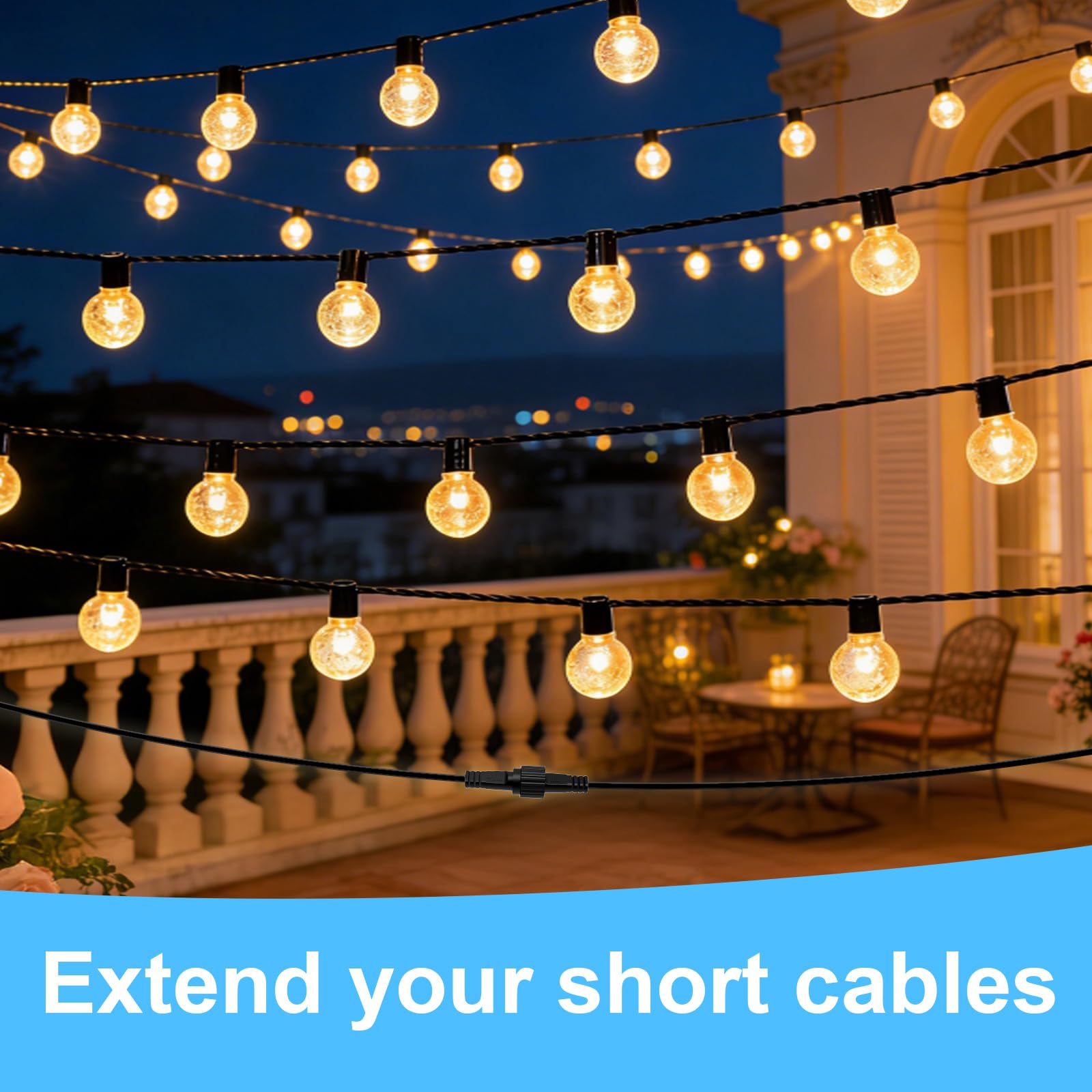 5M/16.4FT Outdoor Lights Extension Cable, 2 Pin Led Light Garden Extension Lead Wire Waterproof Outdoor Connector Cable for Festoon/Icicle/Net / G40 Globe/Curtain/Christmas/Fairy Lights — view 6