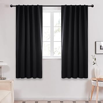 Deconovo Blackout Curtains for Bedroom, Black Thermal Insulated Drapes 63 Inches Long, Back Tab and Rod Pocket Room Darkening Window Curtains, 42W x 63L Inch, 2 Panels