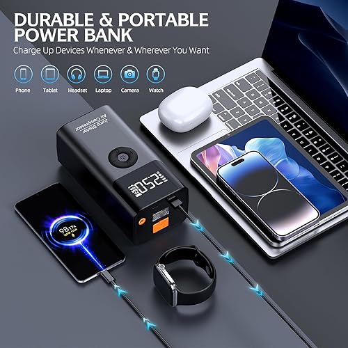 Miniatura 5 de Arrancador con compresor de aire, batería portátil LERTIN 3500A 150PSI, para motor diésel de hasta 9.0 gas8.0L, caja de salto de 12 V con carga