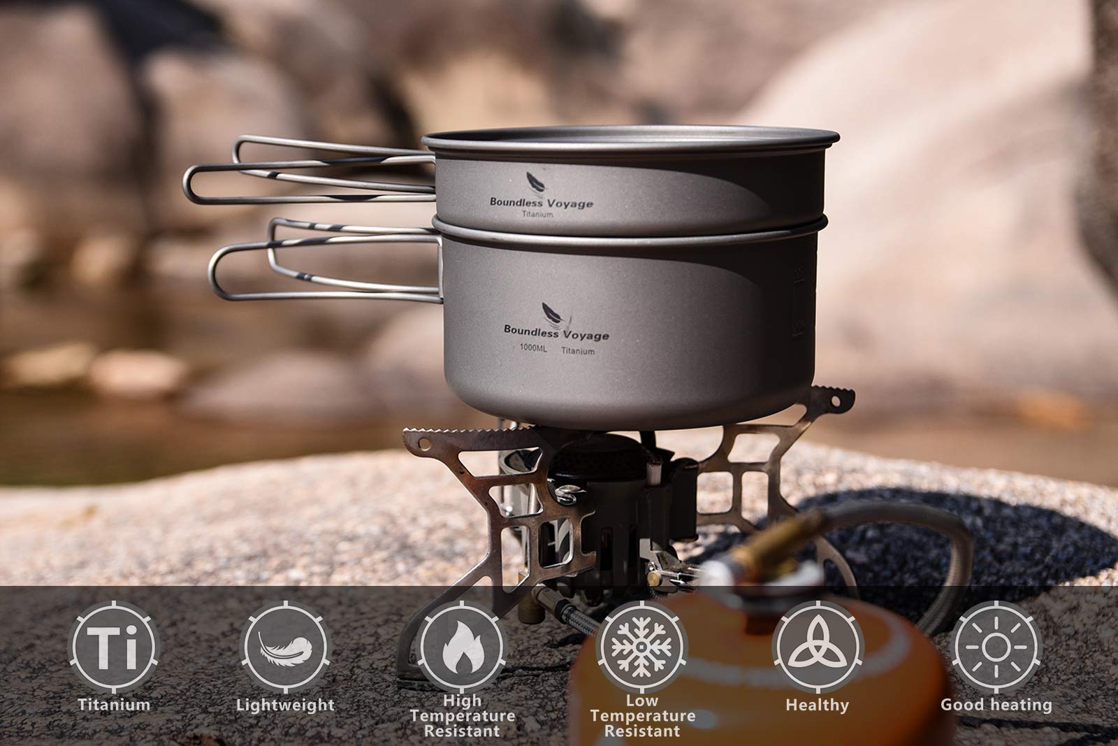 Boundless Voyage Outdoor 750ml 800ml 1100ml 1300ml Titantopf mit Deckel Folding Bail Griff Camping Wandern Picknick Ultraleicht tragbare Wasserflasche Tasse Becher Spork Set