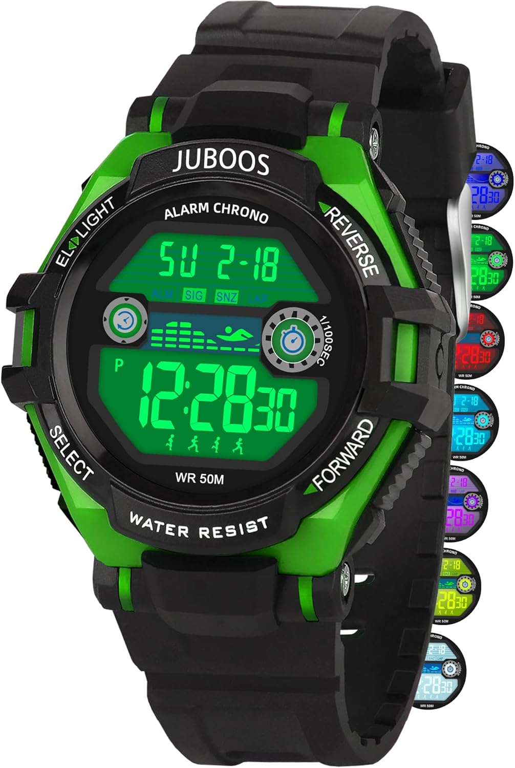 Juboos Kid’s Digital Watch for Boys and Girls, Waterproof LCD Digital Sports Kids Watch with 7 Color LED Lights, Stopwatch, Alarm