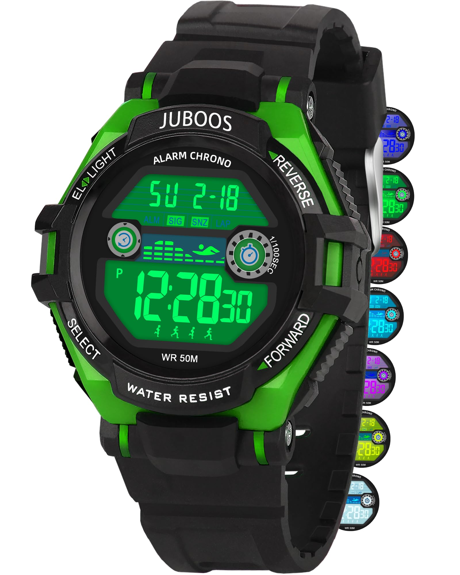 Juboos Kinder Digitaluhren Jungen Mädchen,7 Farben LED-Licht,30M Wasserdicht, mit Alarm,Stoppuhr Outdoor Armbanduhr für Kinder 5-16 Jahre