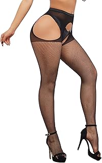 LiiYoang Suspender Patterned Tights For Women ，Black Fishnet Stockings Varied Crotchless Tights