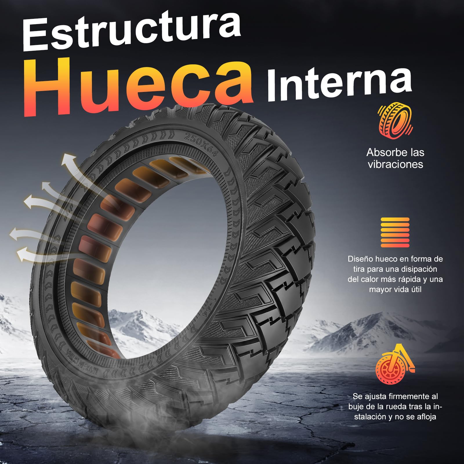 250 x 64 pneumatici completi per Xiaomi 4 Ultra, Navee S65, Navee S65C, scooter elettrico 250 x 64 fuoristrada, pneumatici solidi da 10 pollici, pneumatici in gomma piena, accessori di