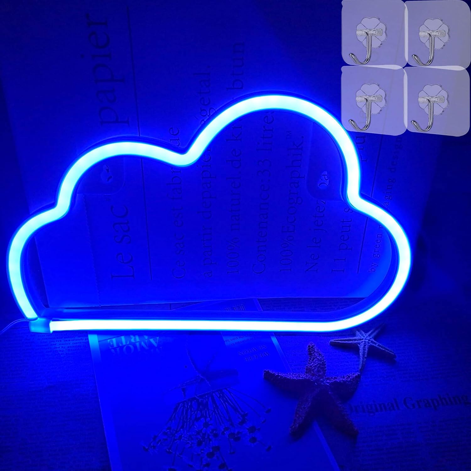 Amazon Com Vifulin Cloud Neon Signs Cloud Neon Wall Light Blue Neon Signs Led Night Light With 4 Hooks For Bedroom Room Decor For Boys Girls Gifts Cool Stuff Usb Battery Led Lights