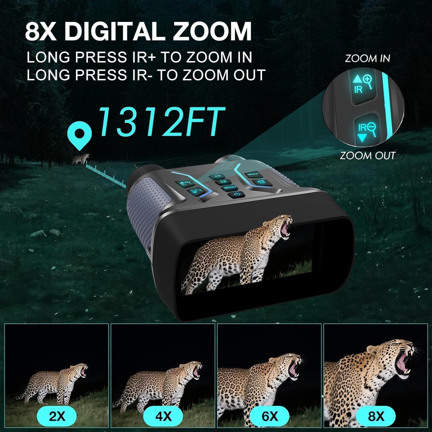4K Nachtsichtgerät 36MP, 8X Digitaler Zoom 4.5" HD-Display Infrarot Fernglas mit 7-Stufiges Nachtsicht, 4500mAh Akku, 32GB TF Karte