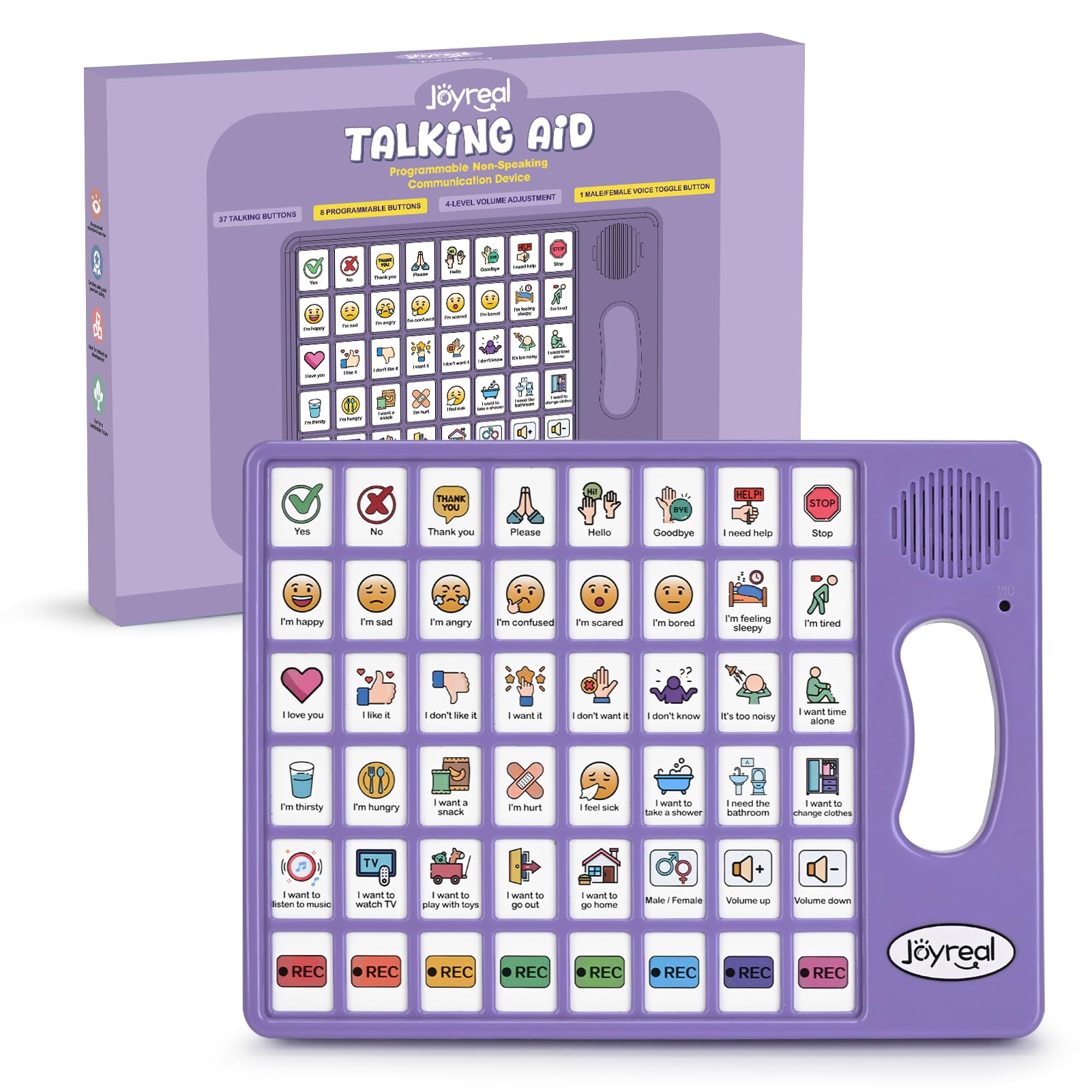Joyreal AAC Device for Autism, Non Verbal Communication Tools for Speech Therapy &amp; Stroke Rehab. Communication Tablet, Autism Talking Aids with 8 Programmable Buttons &amp; Adjustable Volume (Purple)