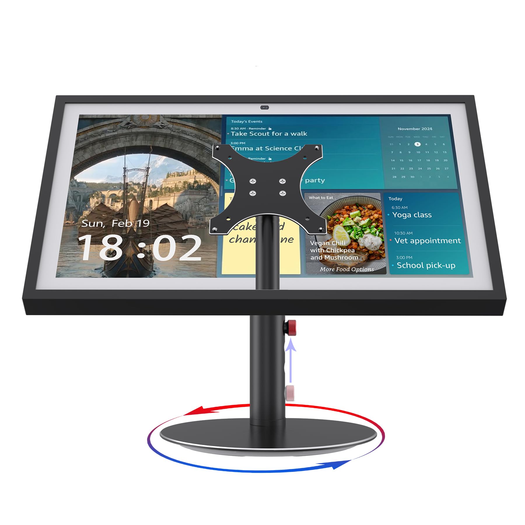 Soporte para Echo Show 15 (1ª, 2ª generación), Echo Show 21 con diseño giratorio e inclinable, ajustes de altura de 4 niveles, soporte de aluminio para Show 21, compatible con VESA para