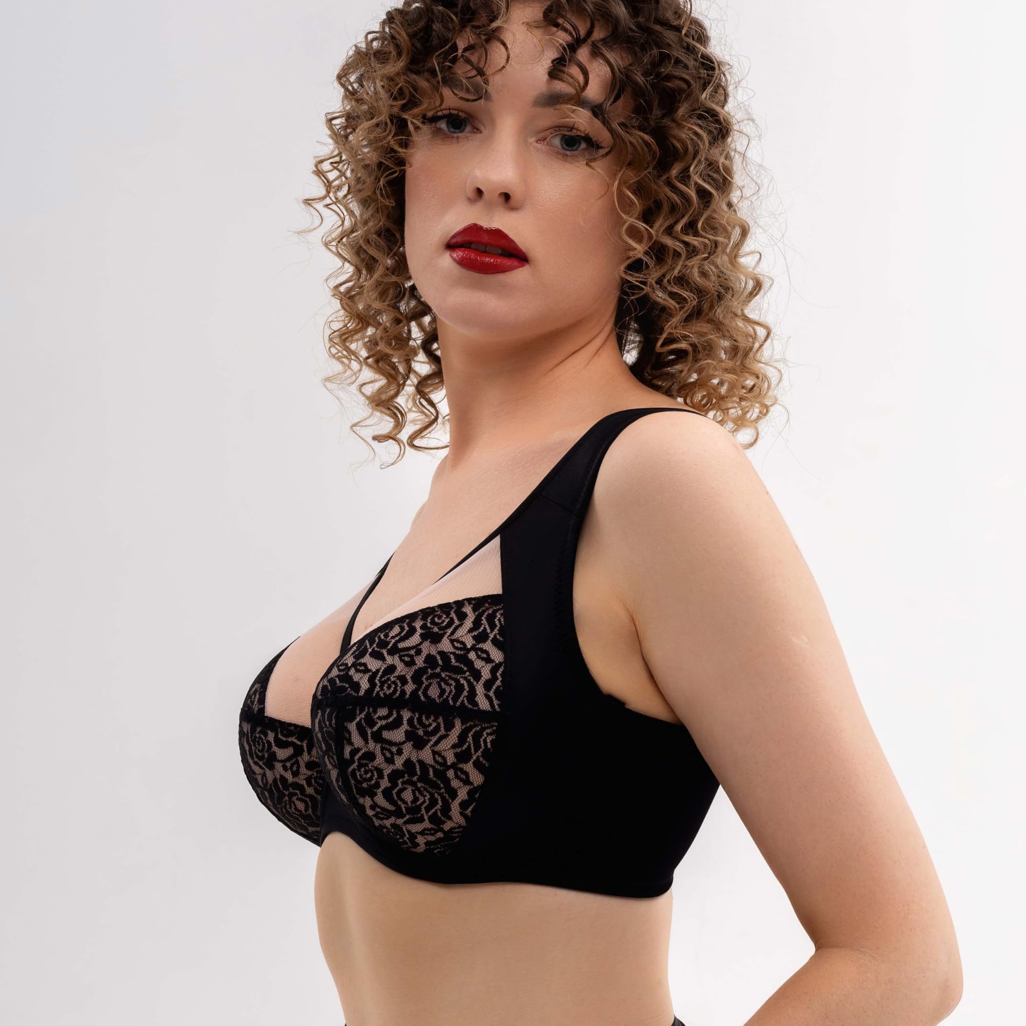 Soutien-gorge confortable pour femme en grandes tailles avec armatures - Bonnet souple avec dentelle - Soutien minimiseur - Respirant avec larges bretelles rembourrées