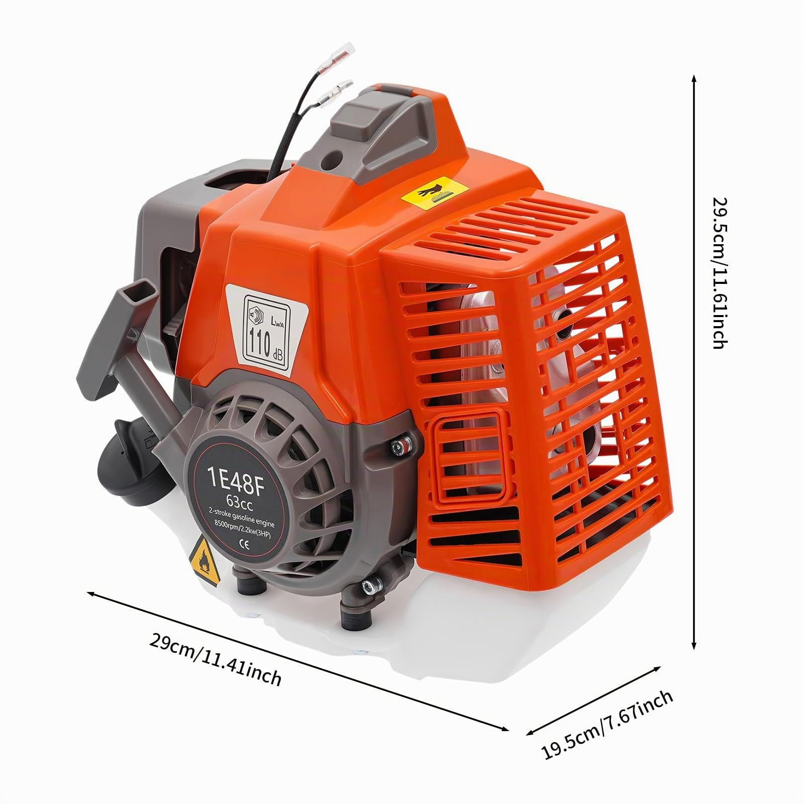 Motor de gasolina de 2 tiempos de 3 CV, motor de gasolina de 2,2 kW, 63 cc de cilindrada, 8500 rpm, enfriado por aire, arranque por cable, cilindro único, ligero y portátil, motor de arranque ligero