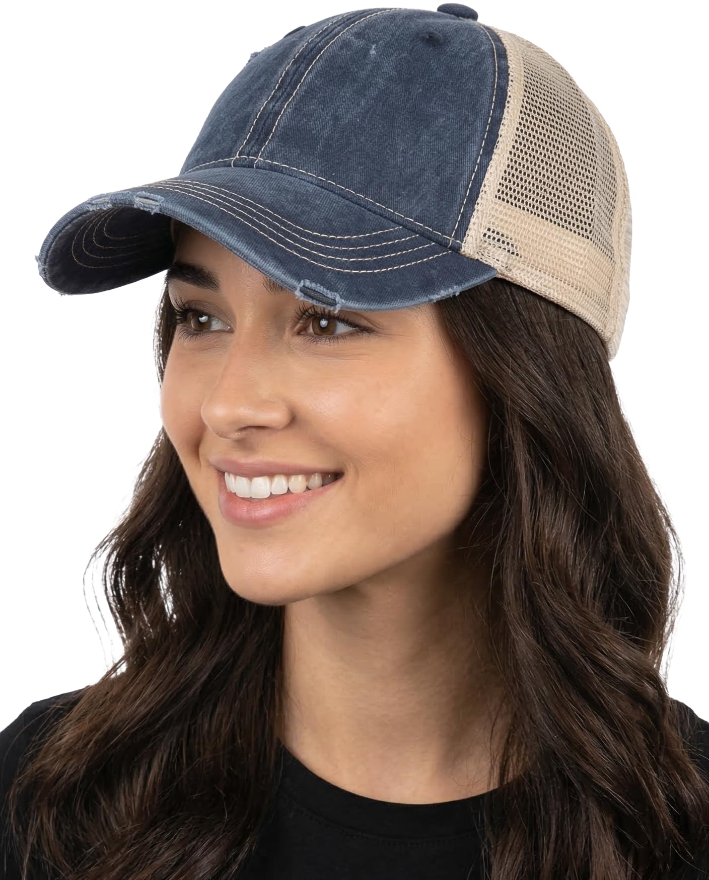 Funky Junque Distressed Mesh Low Profile Trucker Hat Snapback Cap