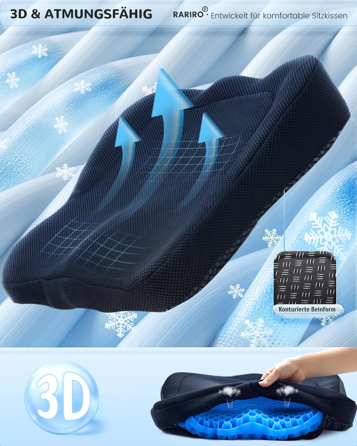 Coussin Gel Ergonomique Assise Chaise Bureau, Coussin Anti Escarres Fessier, Fauteuil Roulant Coussins Gel Voiture