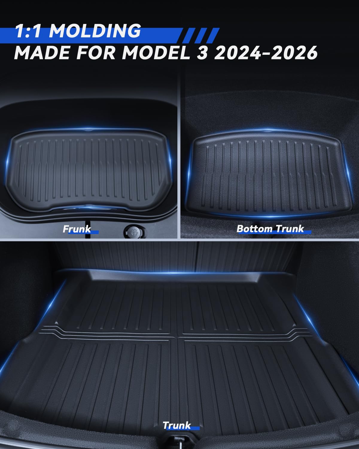 Fußmatten 6 Pcs für Tesla Model 3 2024-2026 Allwetter 3D Hoher Rand rutschfest Wasserdicht TPE Kofferraummatte 3-lagiges Design für Tesla Model 3 Highland Zubehör