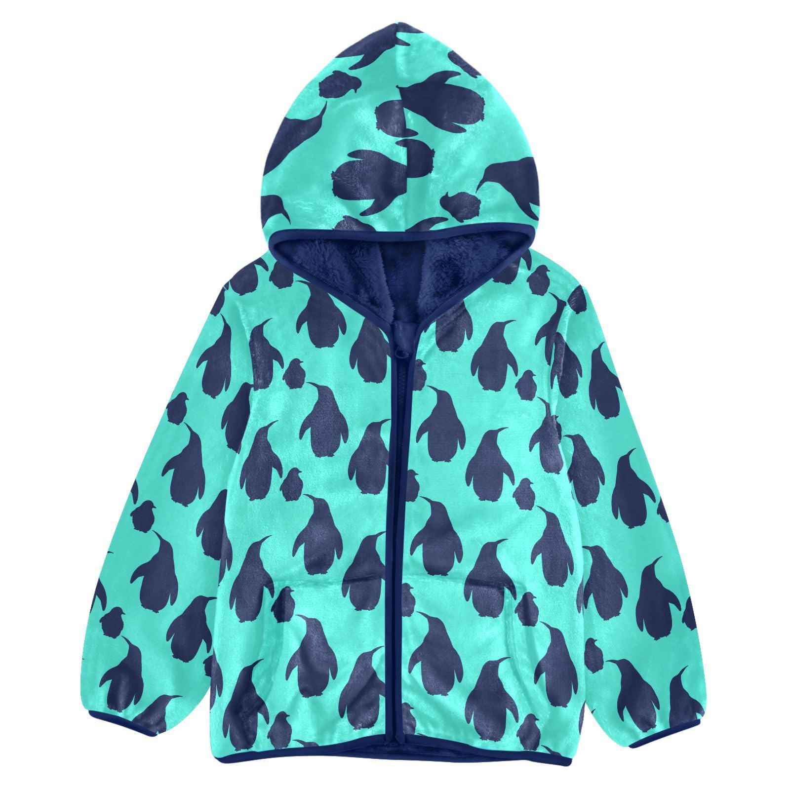 Aflyko Boys Fleece Coat Blue Zip-Up Hoodie Girls Outerwear Kids Hooded Jacket