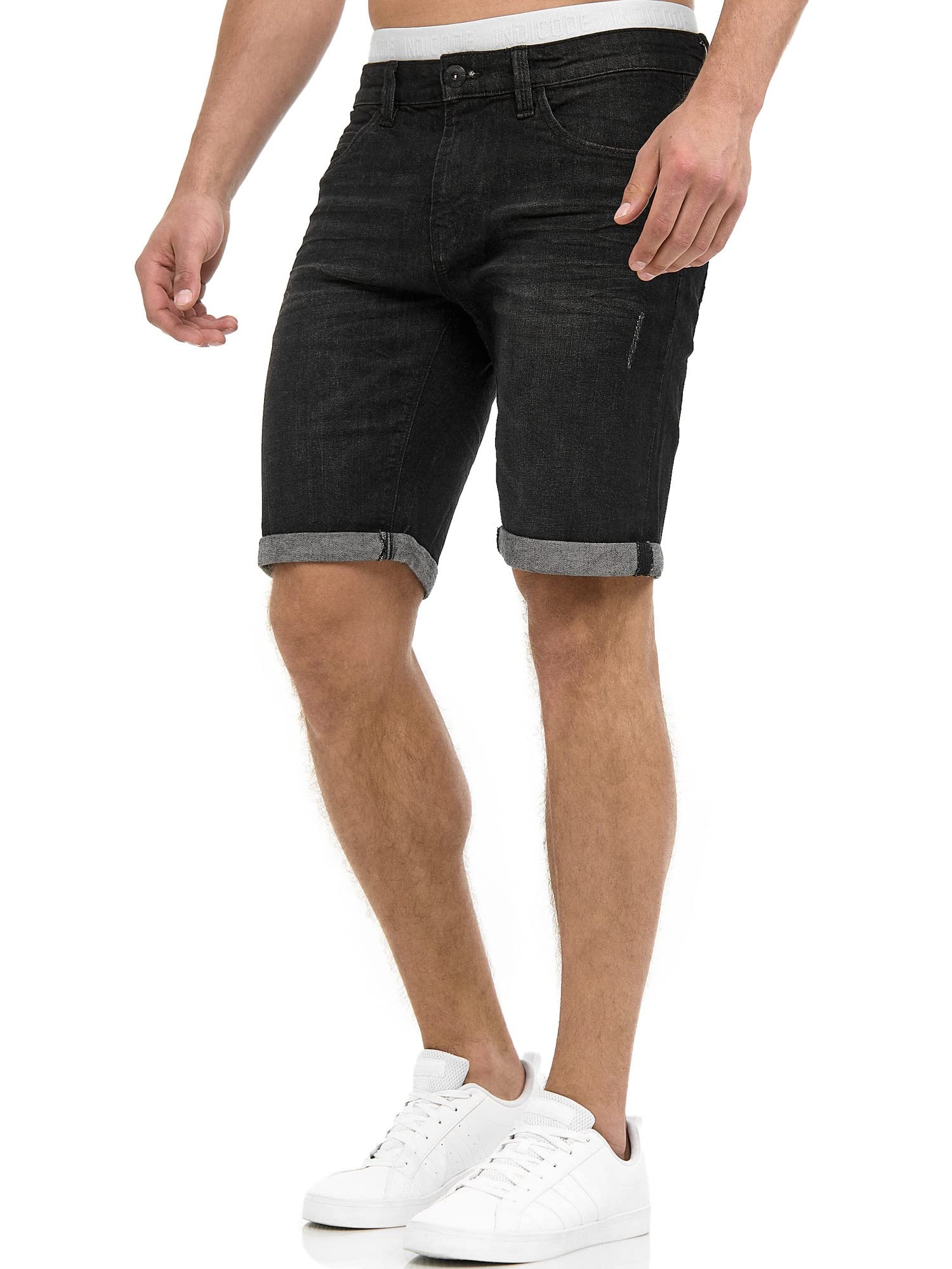 Indicode Hombres Caden Jeans Shorts | Pantalones Cortos Vaqueros con 5 Bolsillos