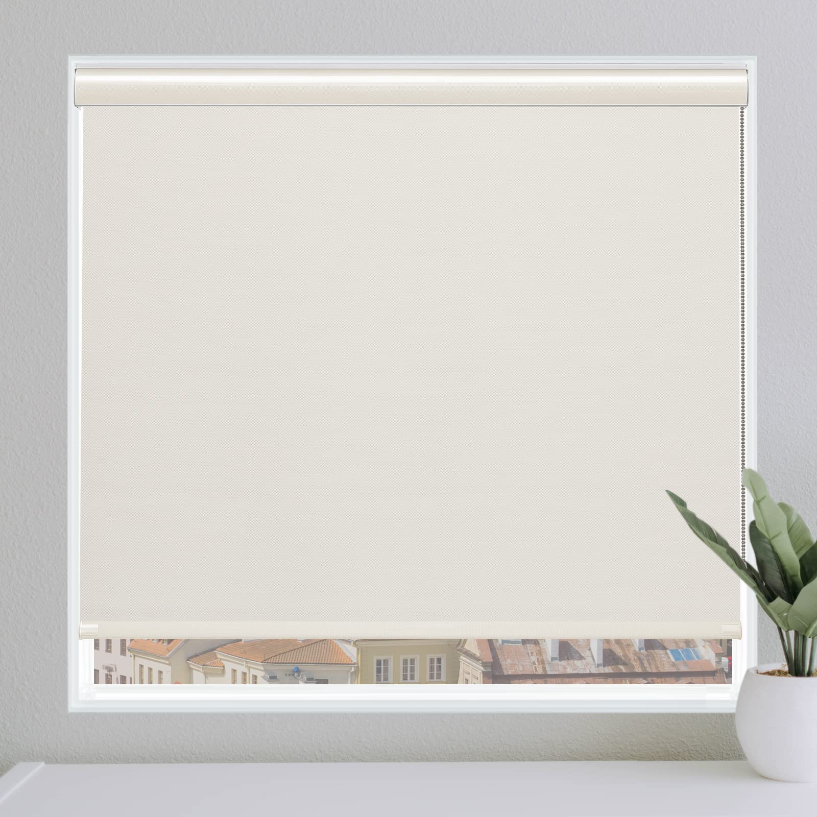 Persilux Custom Size Corded Solar Window Blinds Light Filtering Roller Shades for Windows 1% Openness Fire Retardant Fabirc UV Protection Privacy