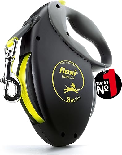 Flexi - Correa retráctil clásica para perros, mediana, negro neón